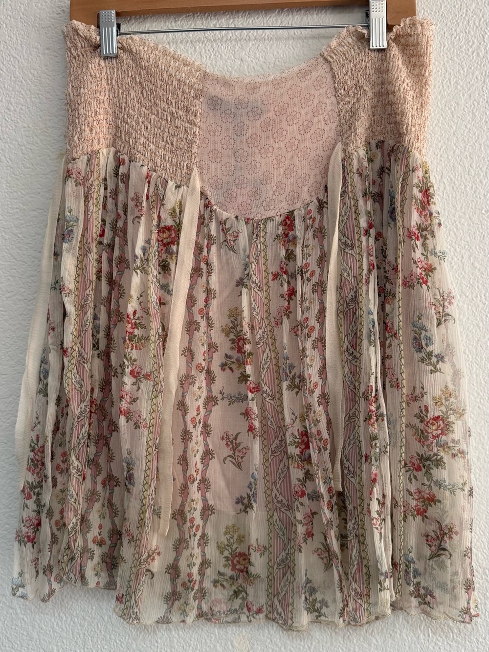 Twin-Set Cream Blush Floral Smocked Top with Heart Tag